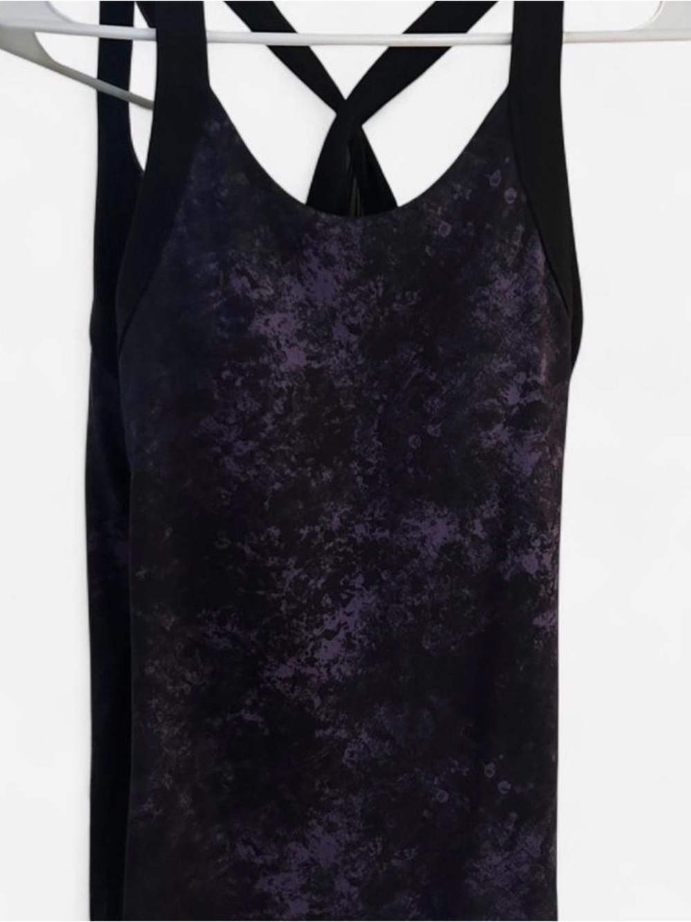 Quick Drying Lucy Black and Purple Tie-Dye Racerback Tank Top with built in bra
